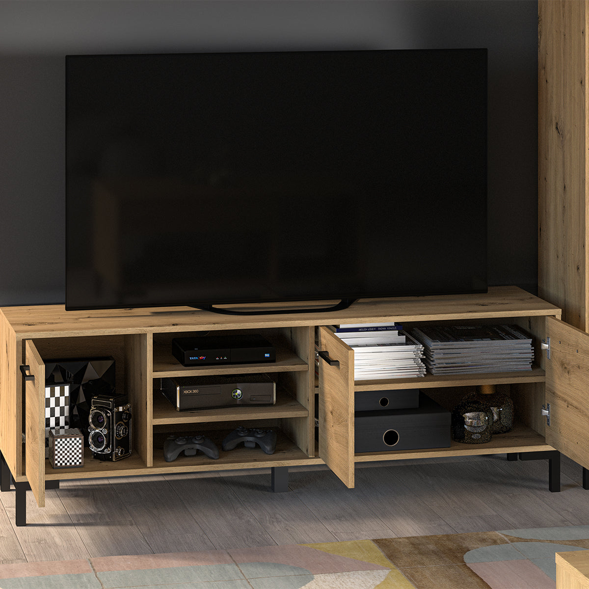 Meuble TV 3 portes 155 cm Liora Bois - vue 4
