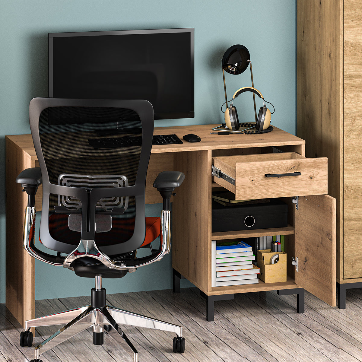 Bureau 1 porte 1 tiroir Liora Bois - vue 4