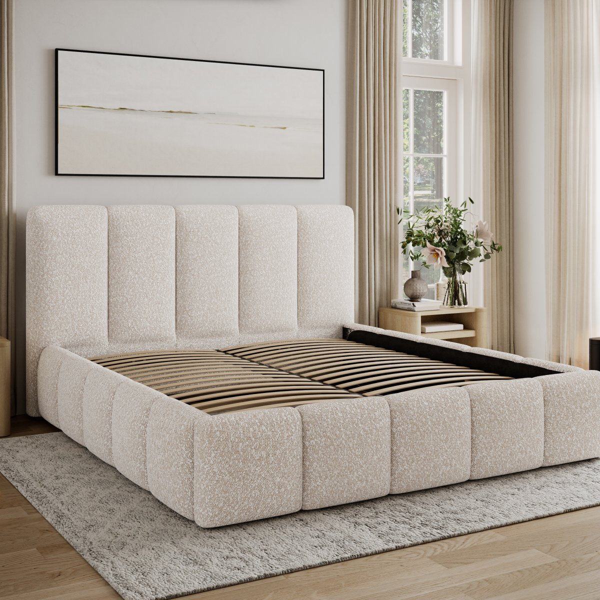 Lit 140x200 sommier inclus Klaus Bouclé Beige - vue 4