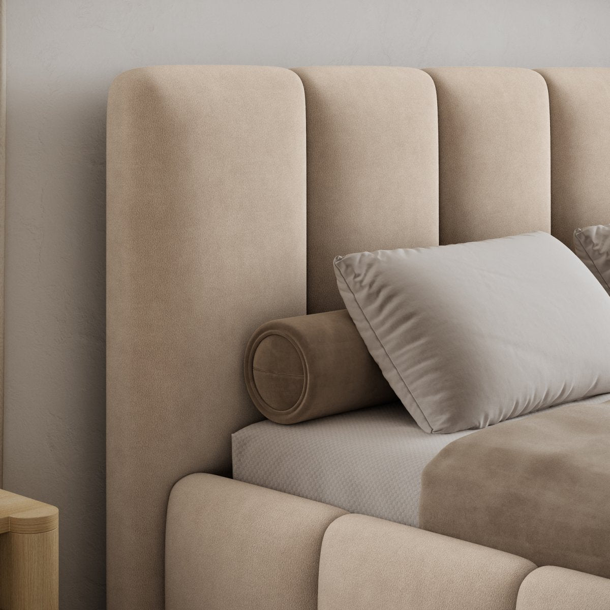 Lit 140x200 sommier inclus Klaus Velours Beige - vue 6