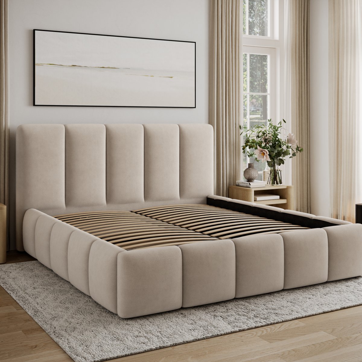 Lit 140x200 sommier inclus Klaus Velours Beige - vue 4