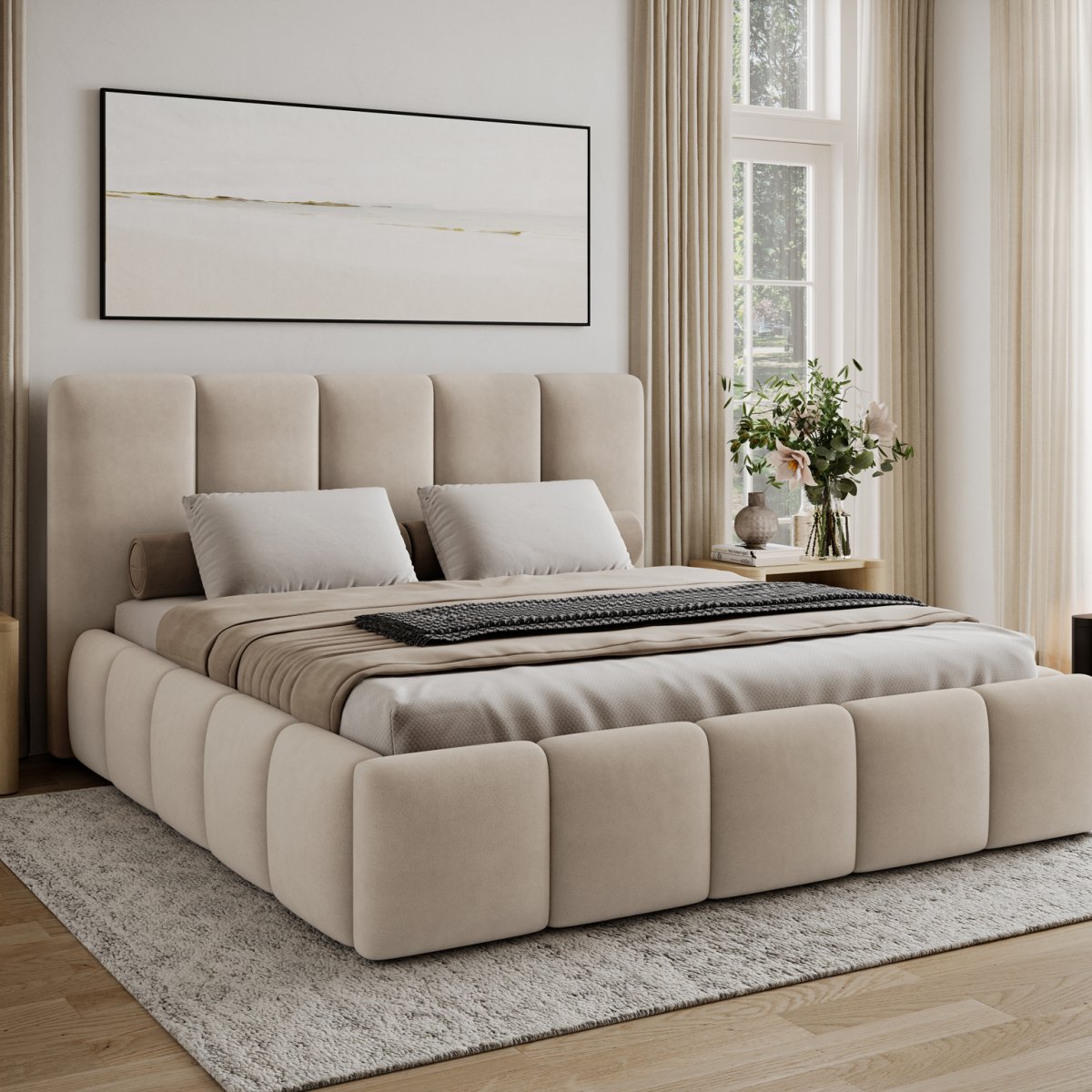 Lit 140x200 sommier inclus Klaus Velours Beige