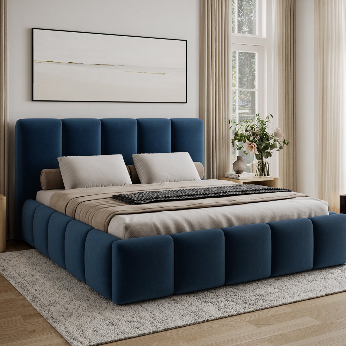 Lit 140x200 sommier inclus Klaus Velours Bleu foncé