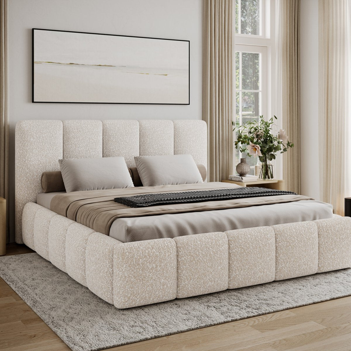 Lit 160x200 sommier inclus Klaus Bouclé Beige