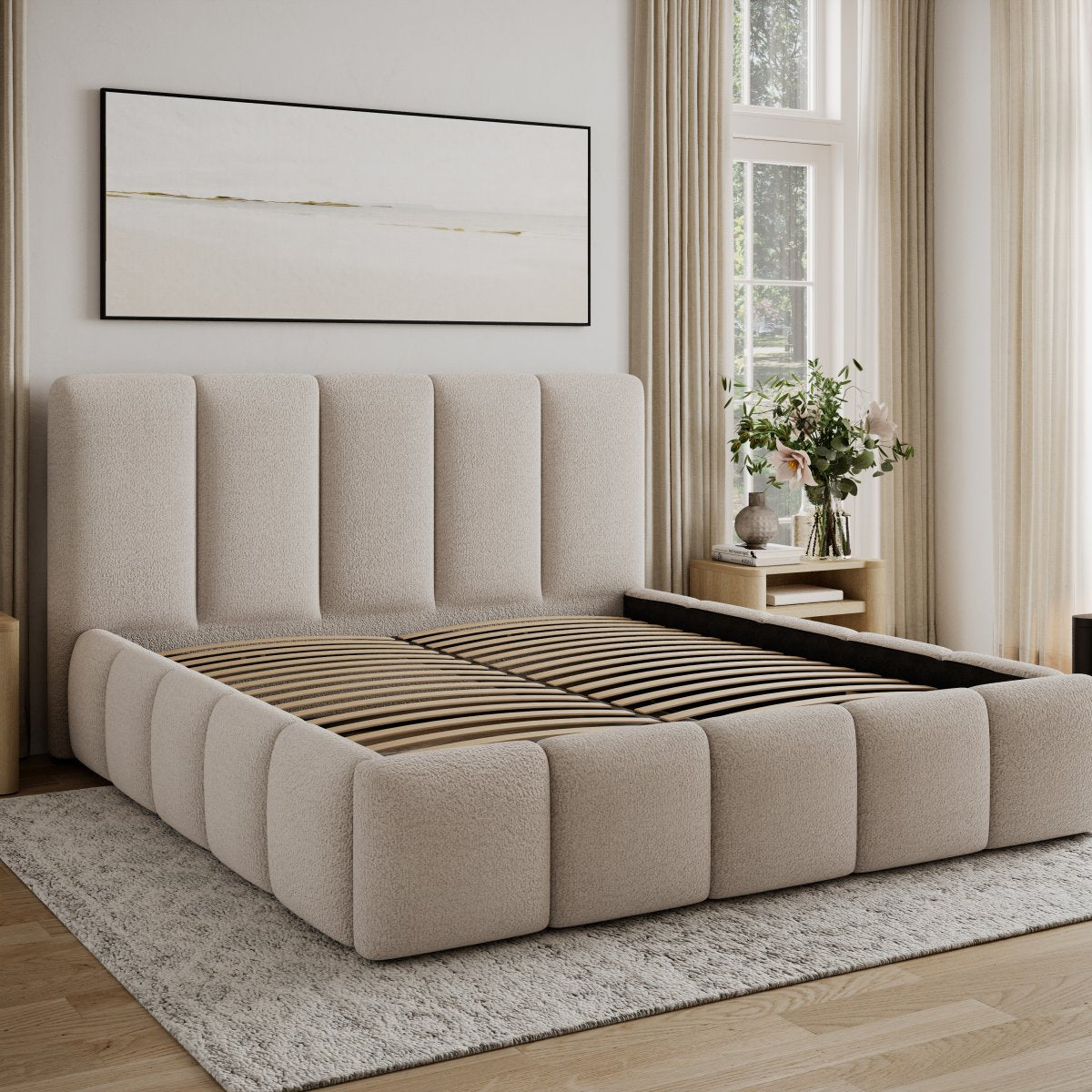 Lit 160x200 sommier inclus Klaus Texturé Beige - vue 4