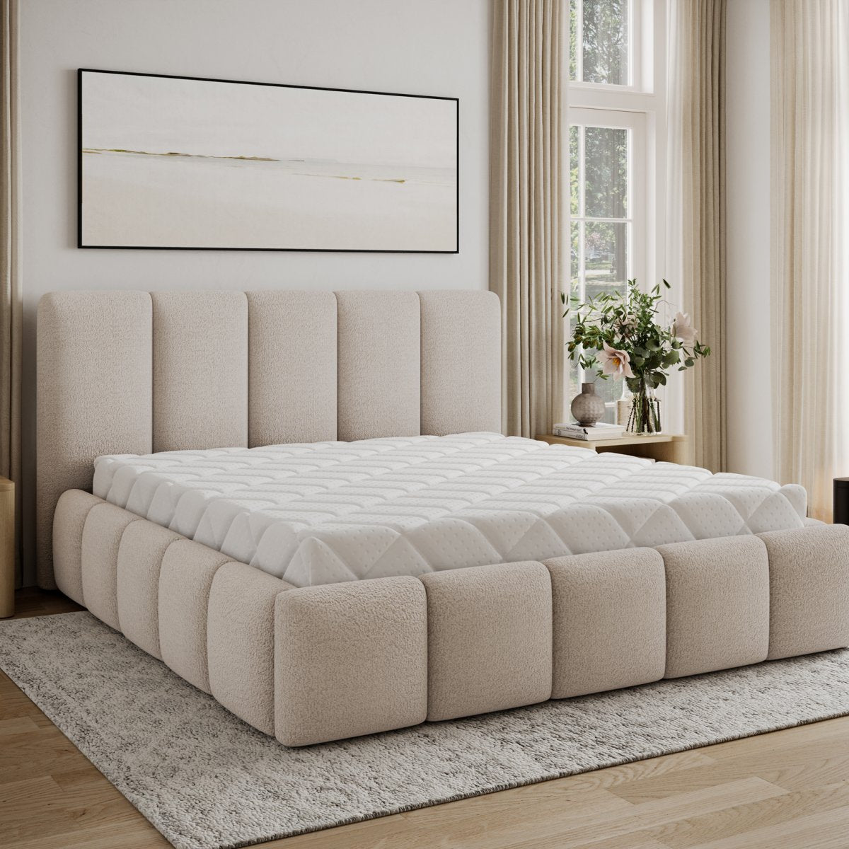 Lit 160x200 sommier inclus Klaus Texturé Beige - vue 7