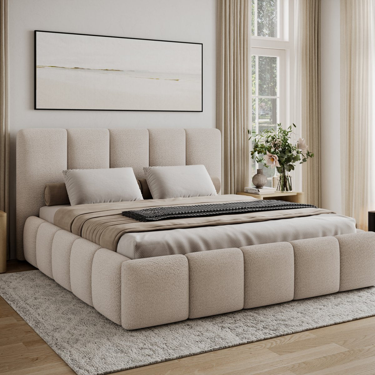 Lit 160x200 sommier inclus Klaus Texturé Beige