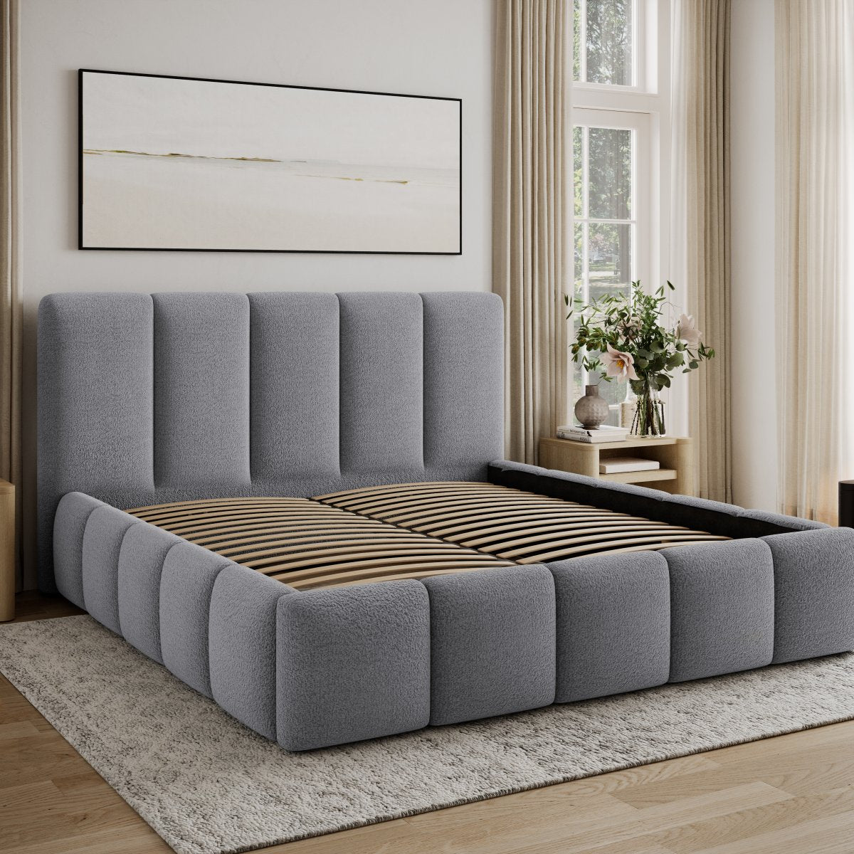 Lit 160x200 sommier inclus Klaus Texturé Gris - vue 4