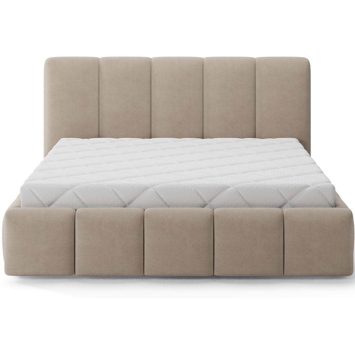Lit 160x200 sommier inclus Klaus Velours Beige - vue 3