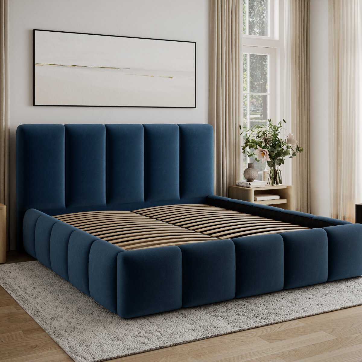 Lit 160x200 sommier inclus Klaus Velours Bleu foncé - vue 4