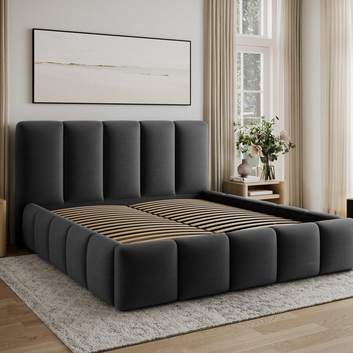 Lit 160x200 sommier inclus Klaus Velours Gris foncé - vue 4