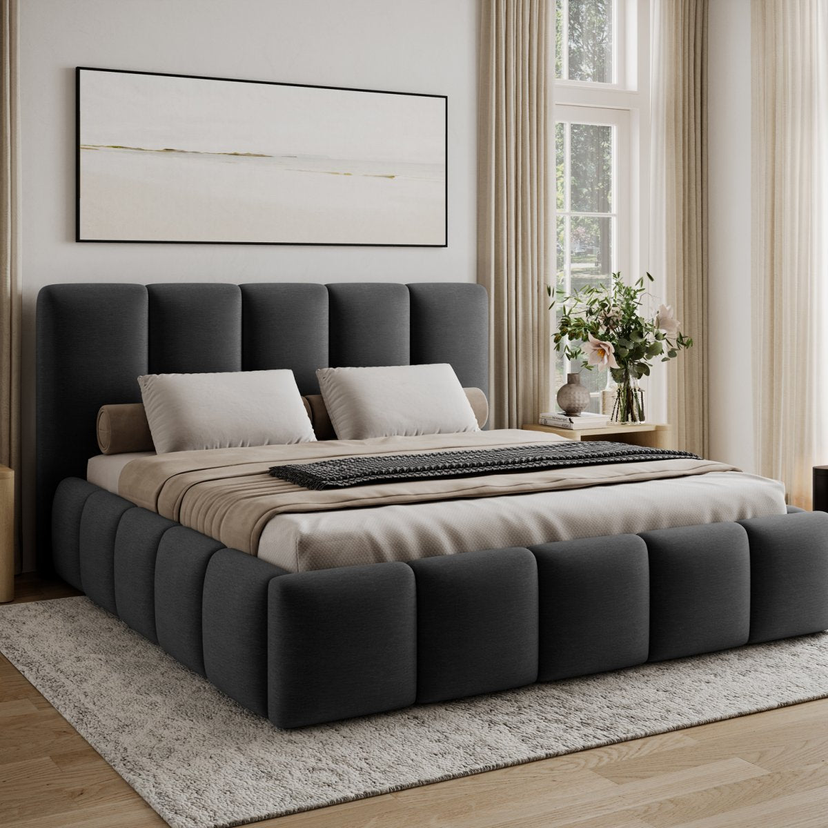Lit 160x200 sommier inclus Klaus Velours Gris foncé