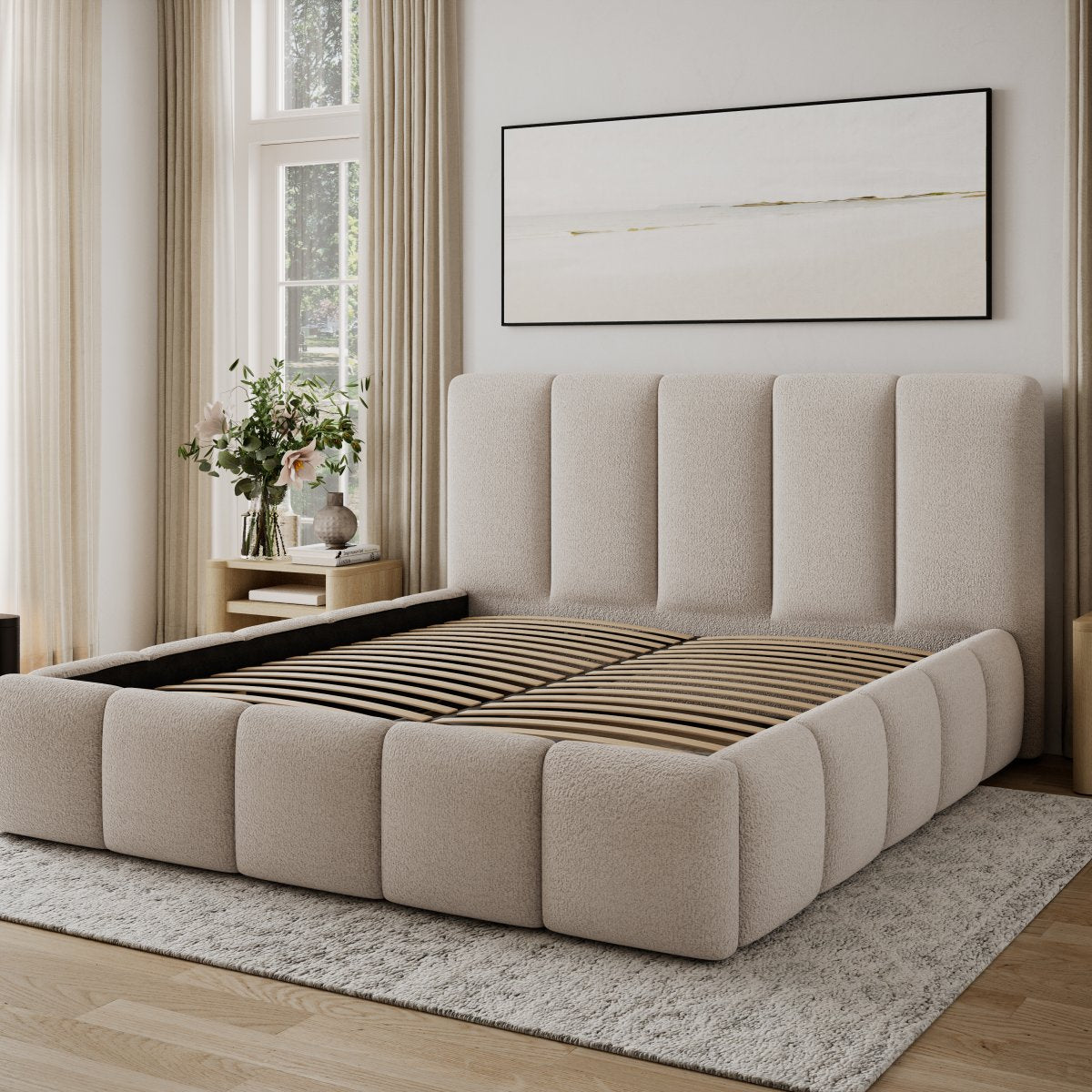 Lit 180x200 sommier inclus Klaus Texturé Beige - vue 4