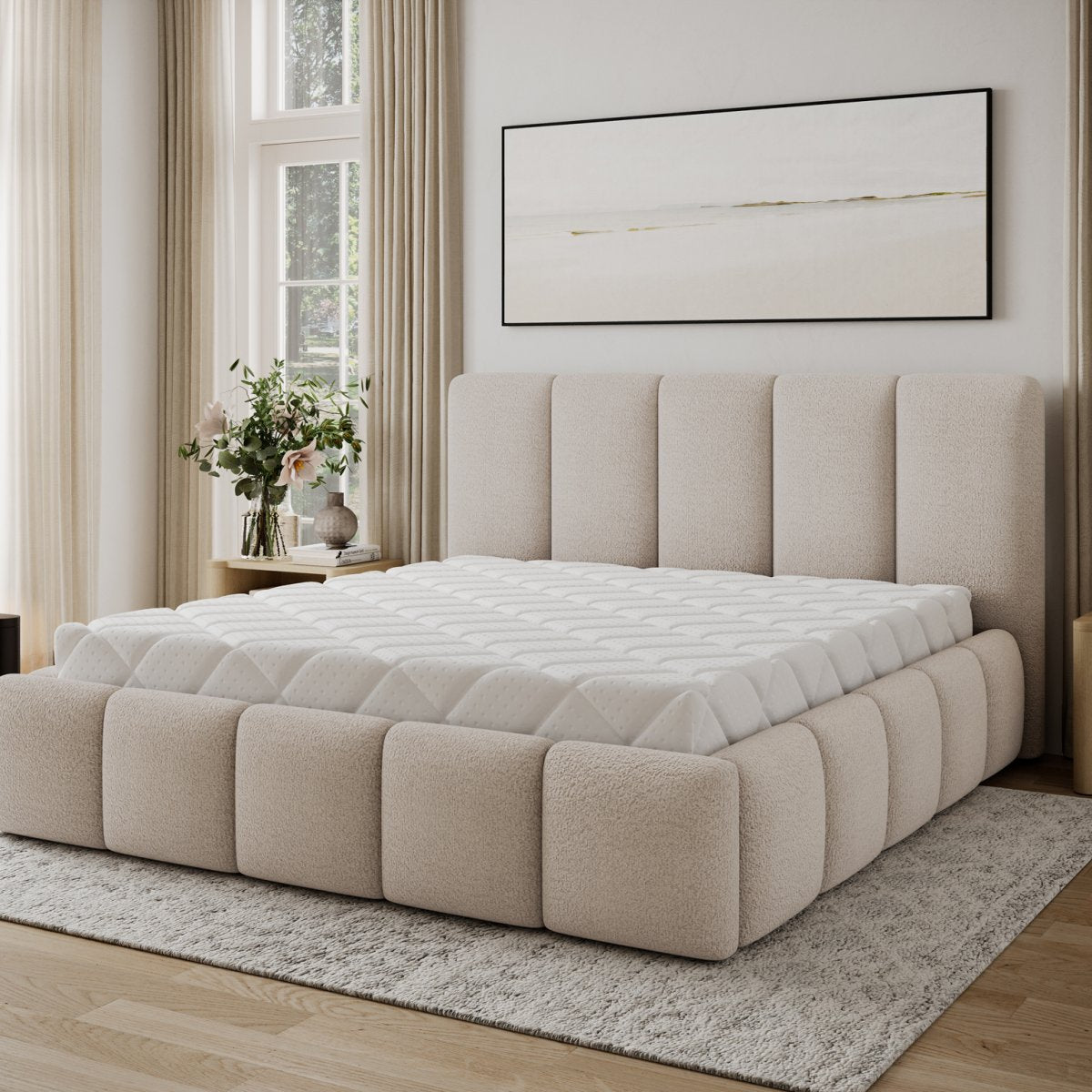 Lit 180x200 sommier inclus Klaus Texturé Beige - vue 7