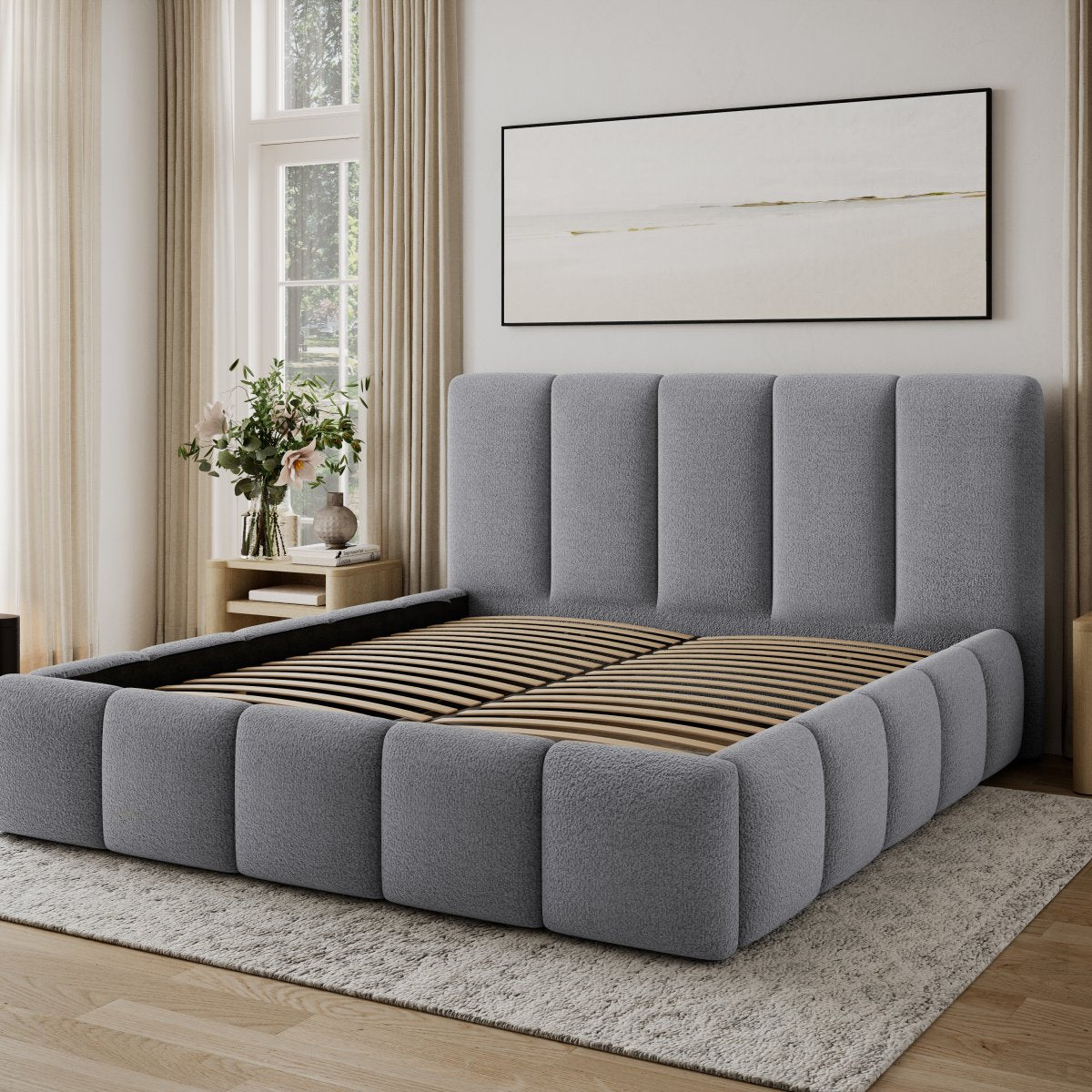 Lit 180x200 sommier inclus Klaus Texturé Gris - vue 4