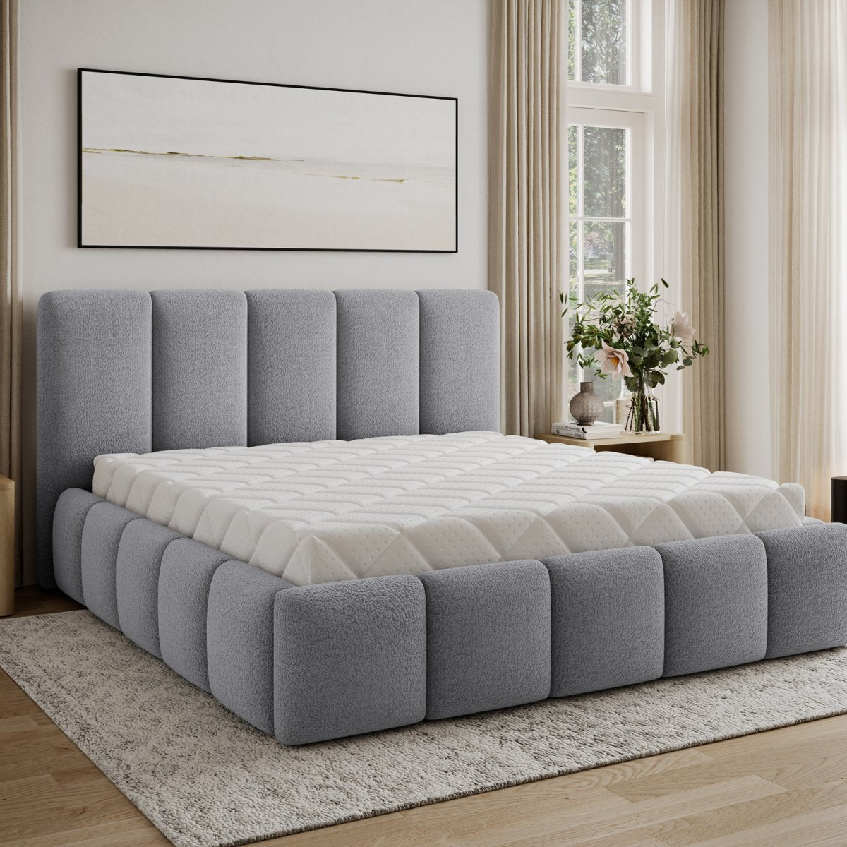 Lit 180x200 sommier inclus Klaus Texturé Gris - vue 7