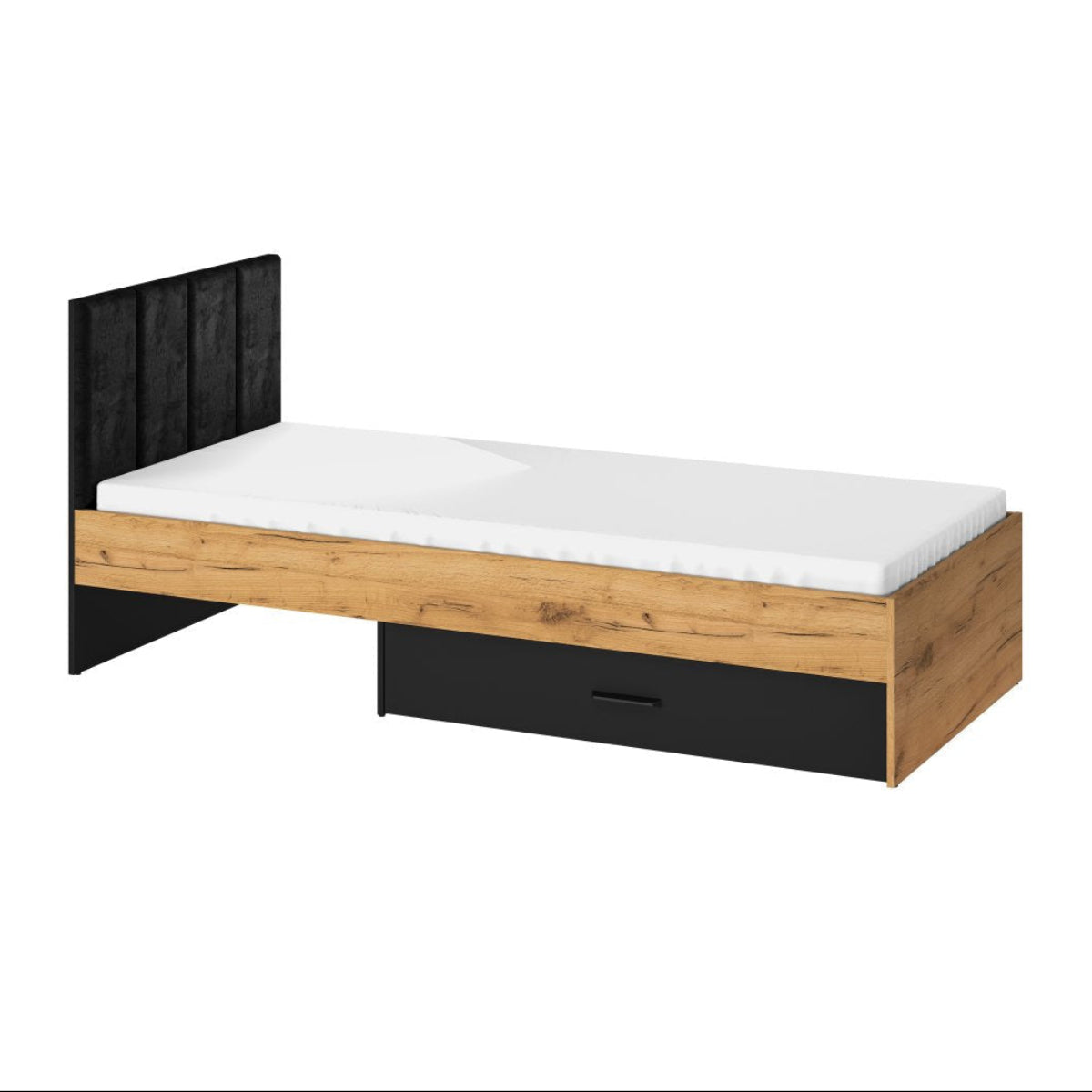 Lit 90x200 sommier et tiroir inclus Zoran Noir et Bois