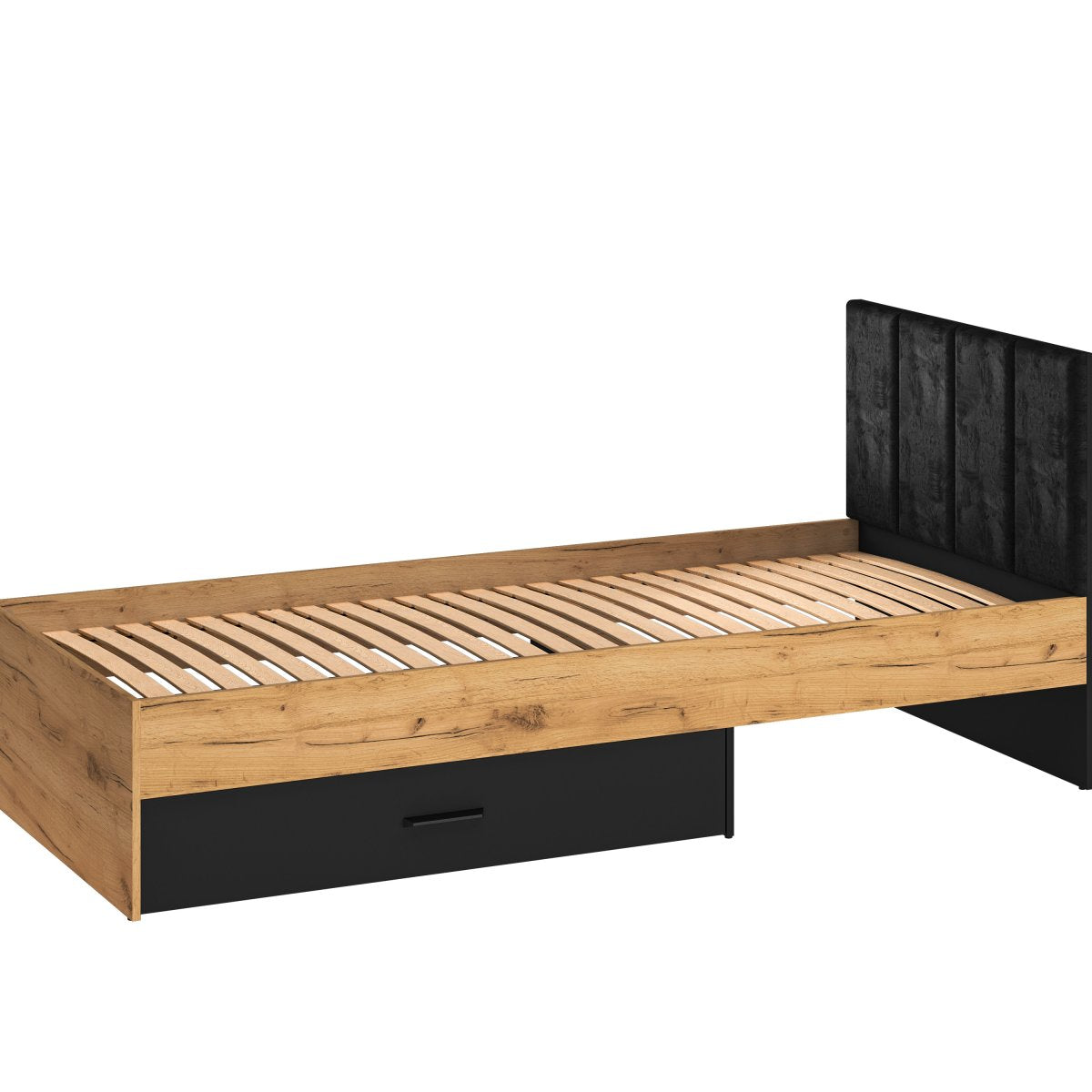 Lit 90x200 sommier et tiroir inclus Zoran Noir et Bois - vue 7
