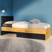 Lit 90x200 sommier et tiroir inclus Zoran Noir et Bois