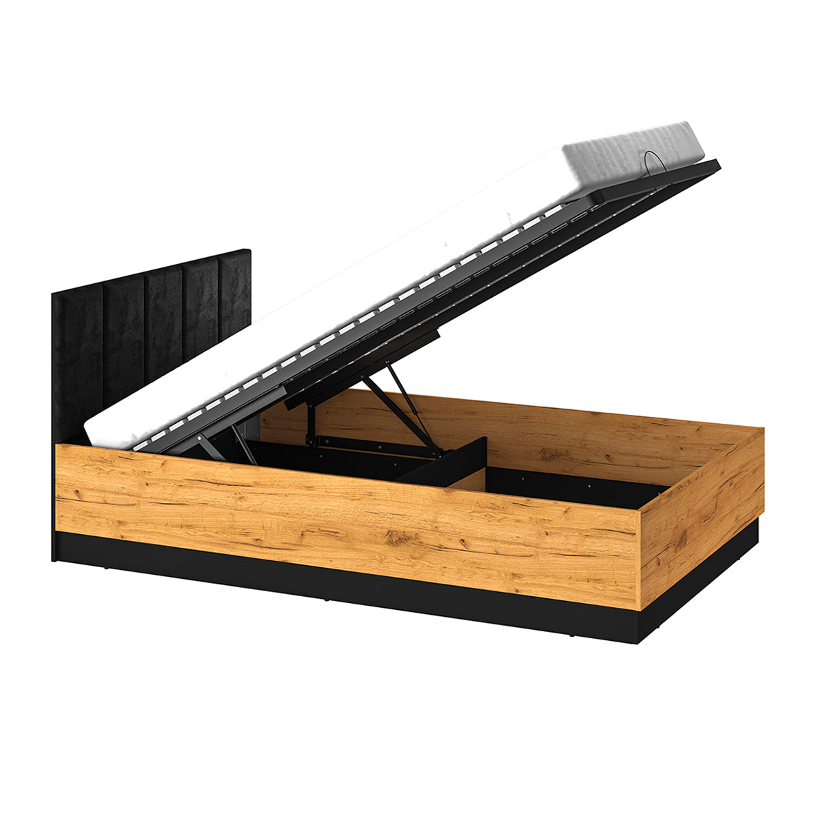Lit coffre 120x200 sommier inclus Zoran Noir et Bois
