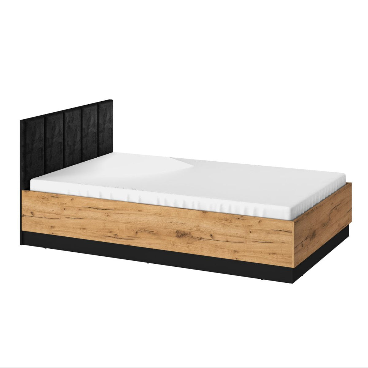 Lit coffre 120x200 sommier inclus Zoran Noir et Bois - vue 3