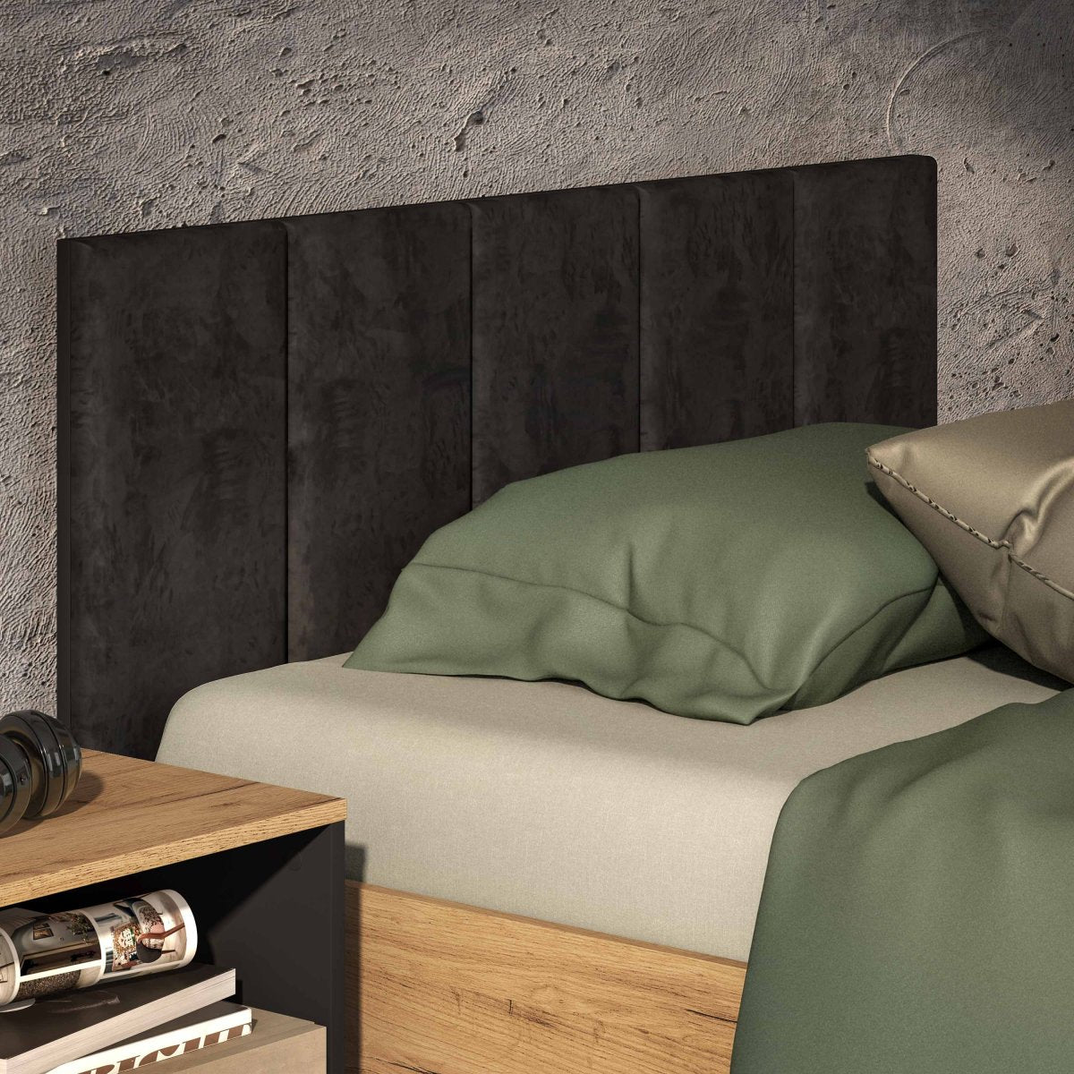 Lit coffre 120x200 sommier inclus Zoran Noir et Bois - vue 5