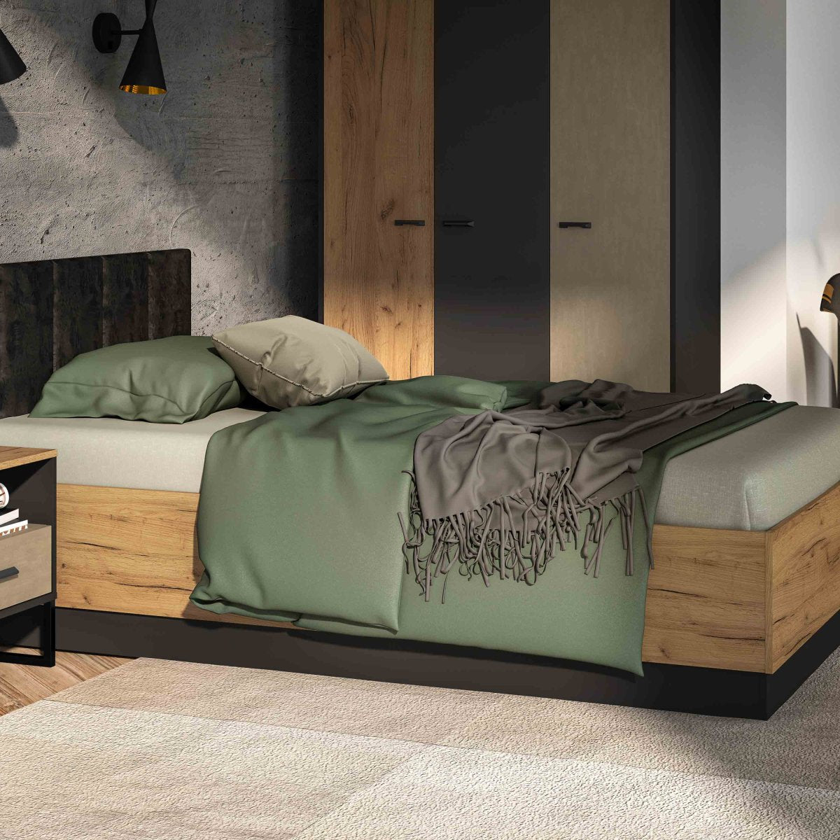 Lit coffre 120x200 sommier inclus Zoran Noir et Bois - vue 4