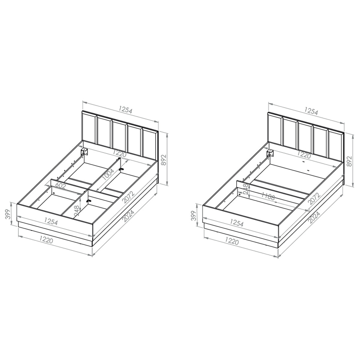 Lit coffre 120x200 sommier inclus Zoran Noir et Bois - vue 7