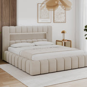 Lit coffre 140x200 sommier et LED inclus Auria Texturé Beige
