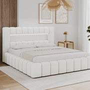 Lit coffre 140x200 sommier et LED inclus Auria Texturé Blanc