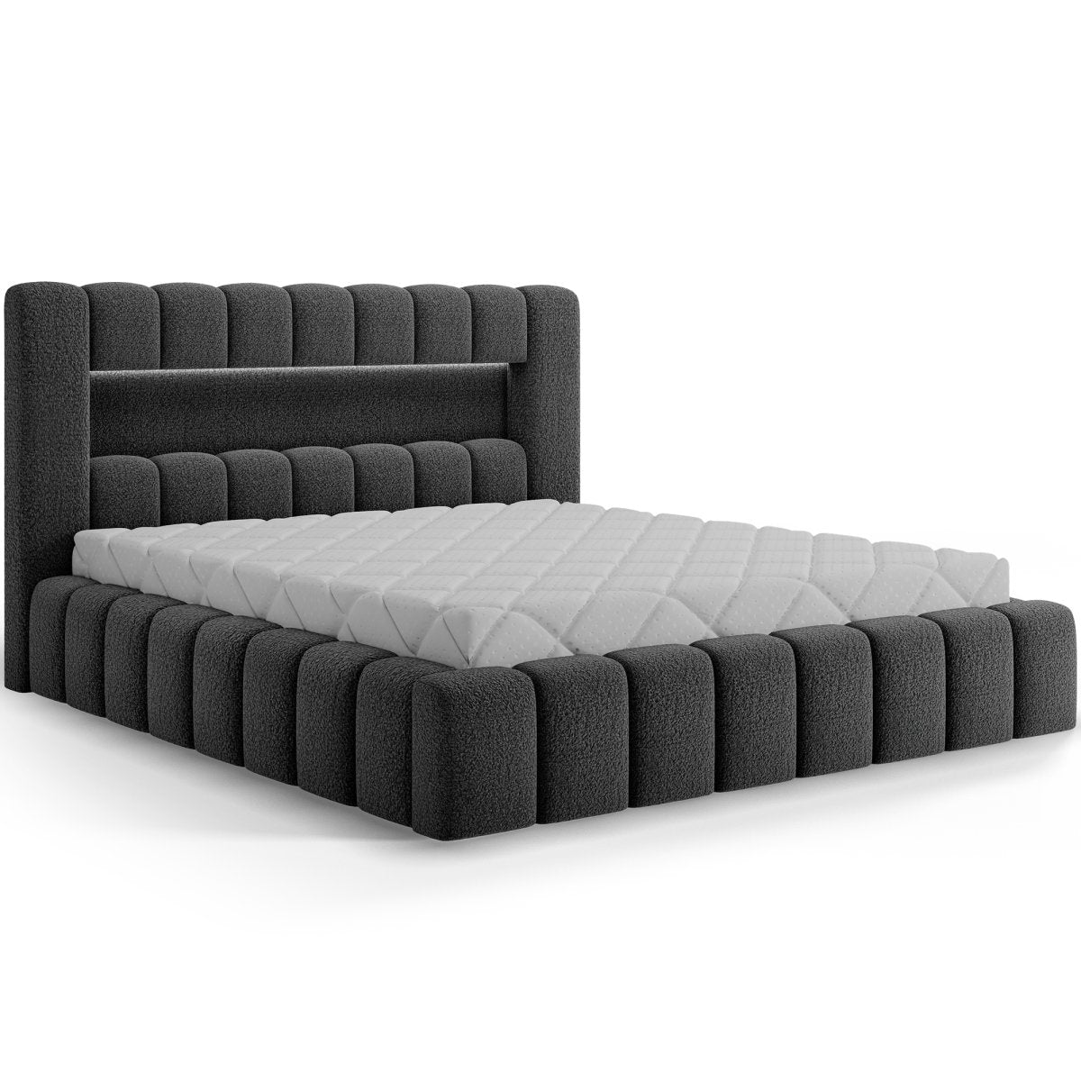 Lit coffre 140x200 sommier et LED inclus Auria Texturé Gris foncé - vue 2