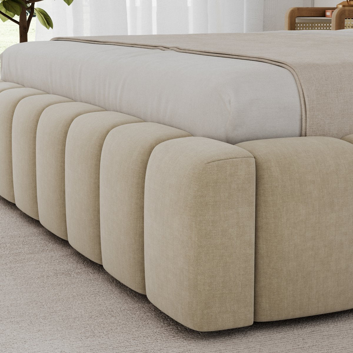 Lit coffre 140x200 sommier et LED inclus Auria Velours Beige - vue 5