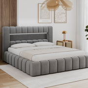Lit coffre 140x200 sommier et LED inclus Auria Velours Gris