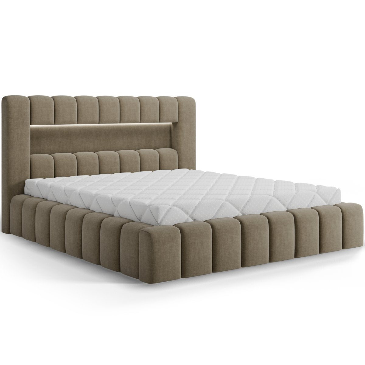 Lit coffre 140x200 sommier et LED inclus Auria Velours Marron - vue 2