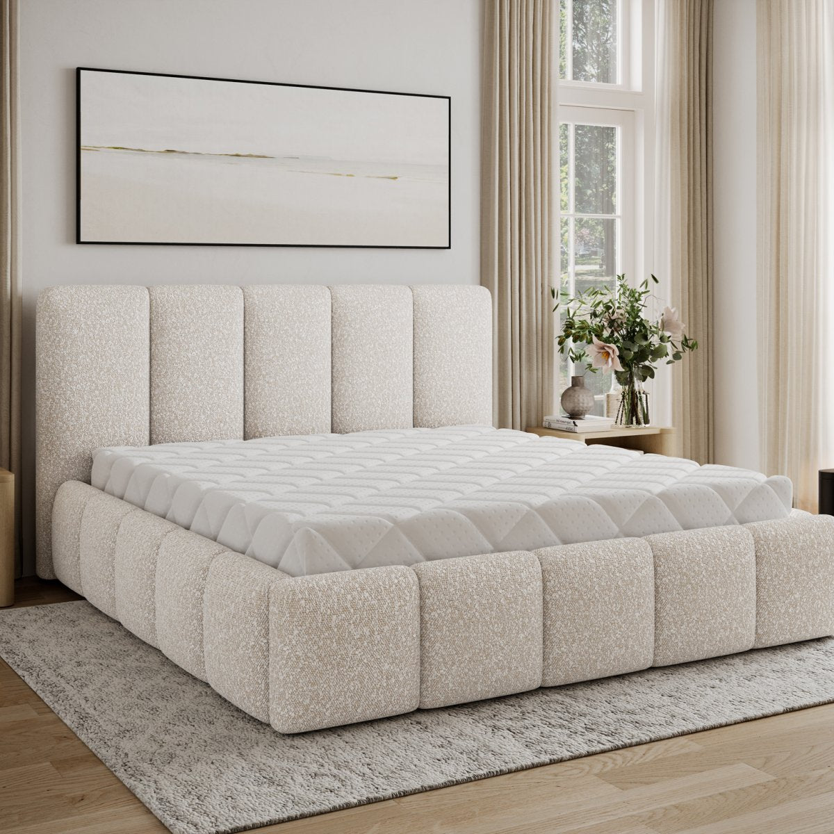 Lit coffre 140x200 sommier inclus Klaus Bouclé Beige - vue 7