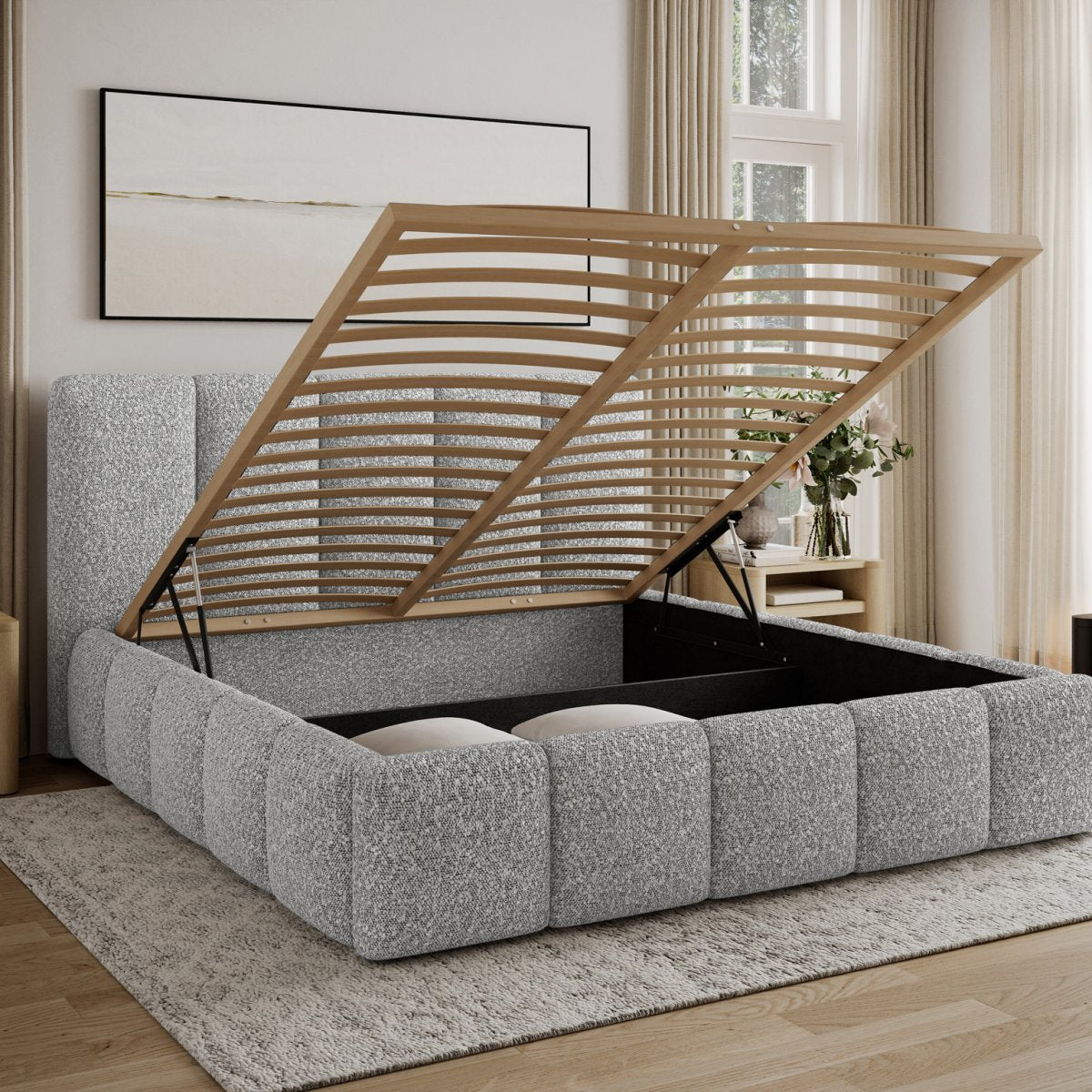 Lit coffre 140x200 sommier inclus Klaus Bouclé Gris - vue 3