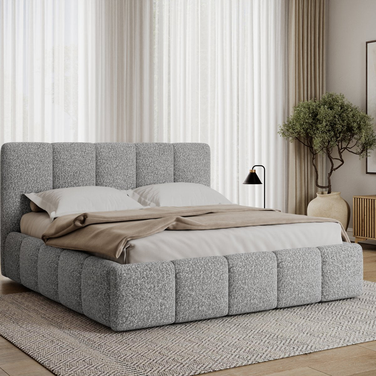 Lit coffre 140x200 sommier inclus Klaus Bouclé Gris