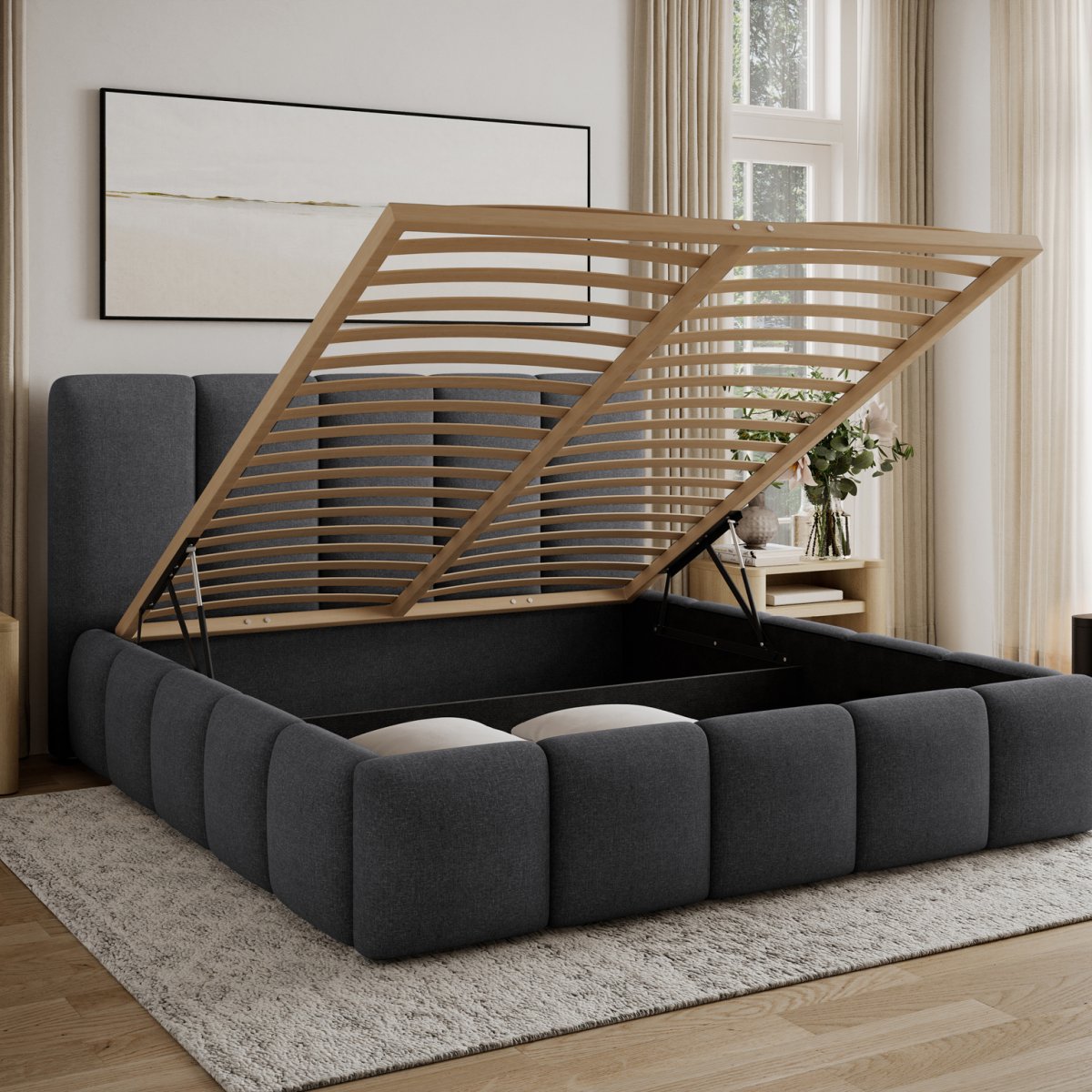 Lit coffre 140x200 sommier inclus Klaus Gris Foncé - vue 3
