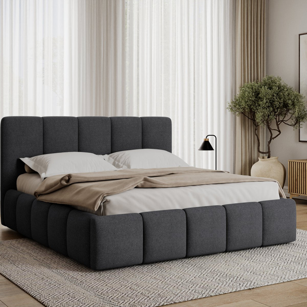 Lit coffre 140x200 sommier inclus Klaus Gris Foncé