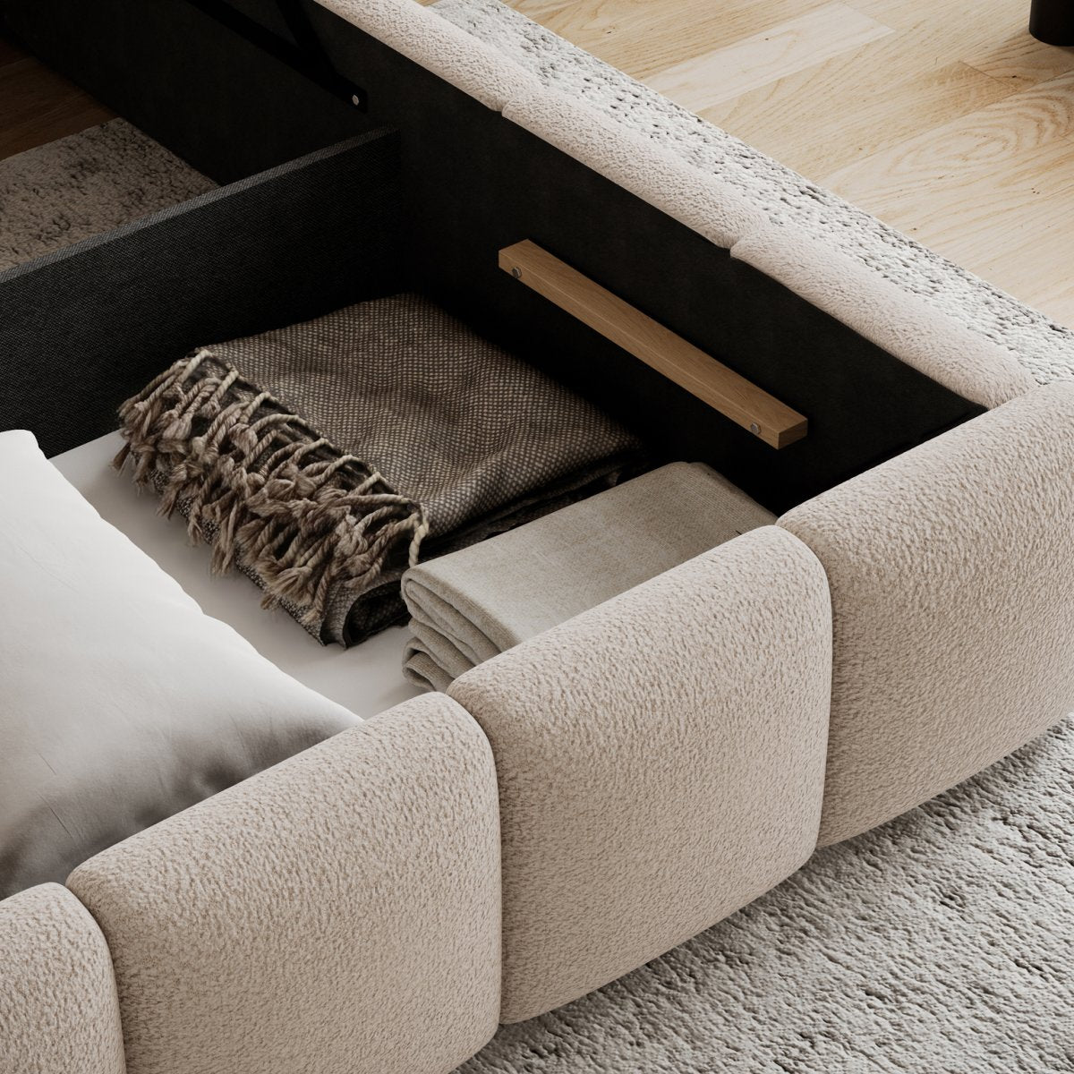 Lit coffre 140x200 sommier inclus Klaus Texturé Beige - vue 4