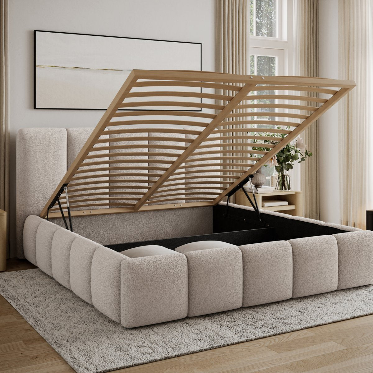 Lit coffre 140x200 sommier inclus Klaus Texturé Beige - vue 3