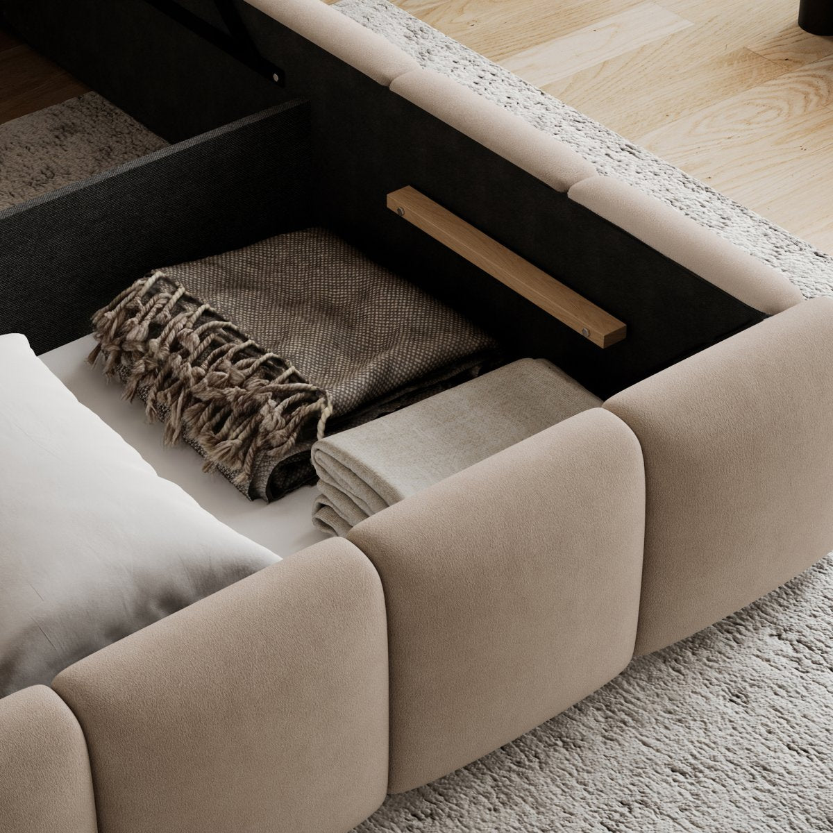 Lit coffre 140x200 sommier inclus Klaus Velours Beige - vue 4