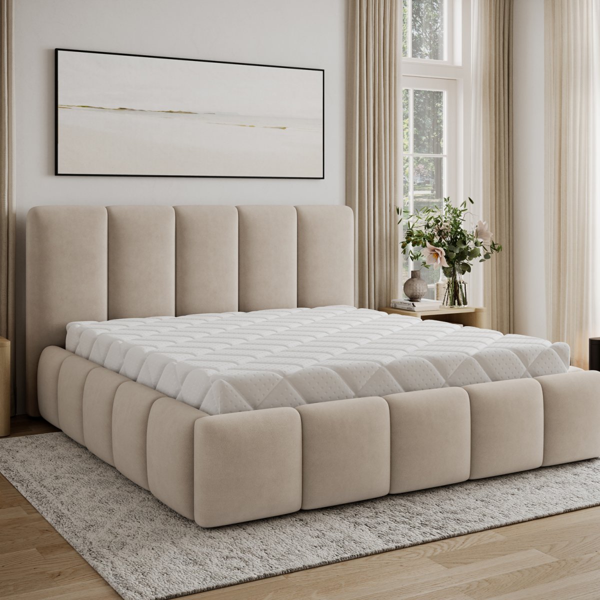 Lit coffre 140x200 sommier inclus Klaus Velours Beige - vue 7
