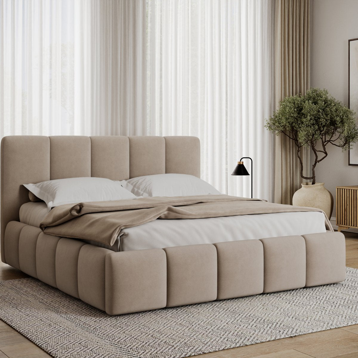 Lit coffre 140x200 sommier inclus Klaus Velours Beige