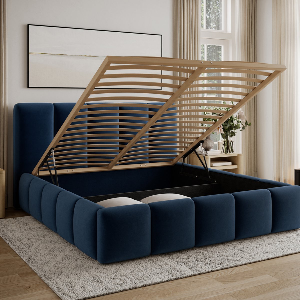 Lit coffre 140x200 sommier inclus Klaus Velours Bleu foncé - vue 3