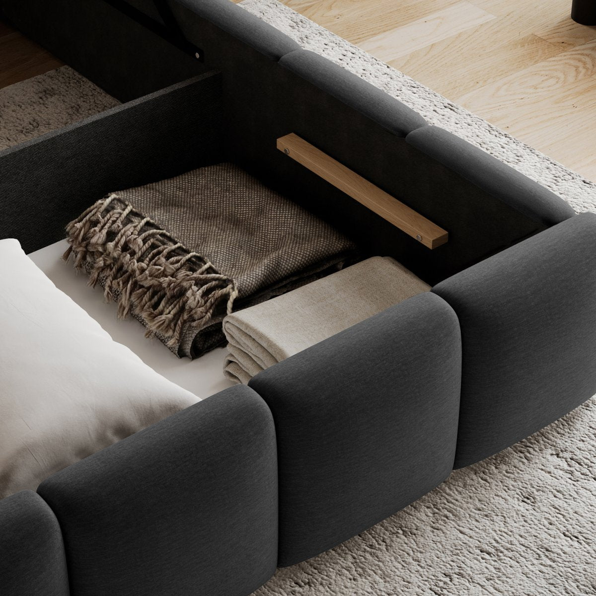 Lit coffre 140x200 sommier inclus Klaus Velours Gris foncé - vue 4
