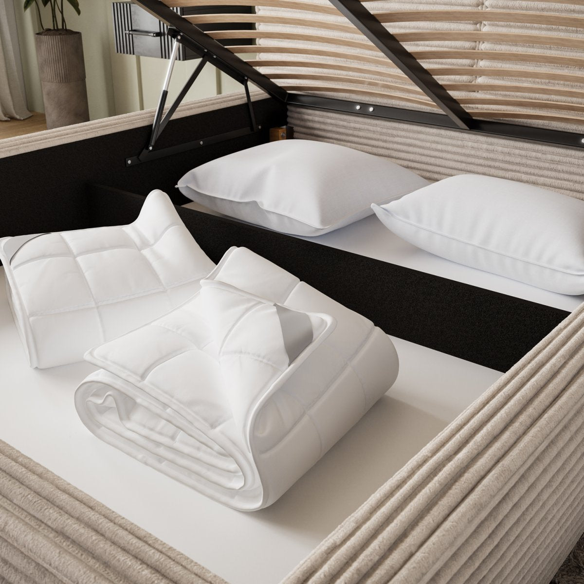 Lit coffre 140x200 sommier inclus Nox Velours côtelé Beige - vue 5