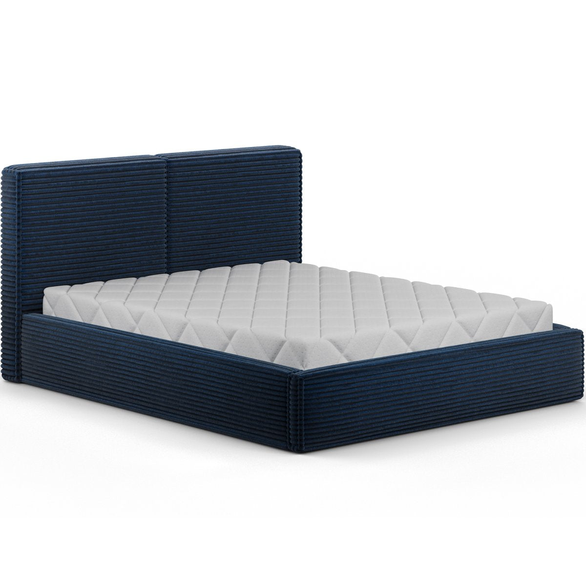 Lit coffre 140x200 sommier inclus Nox Velours côtelé Bleu foncé - vue 2