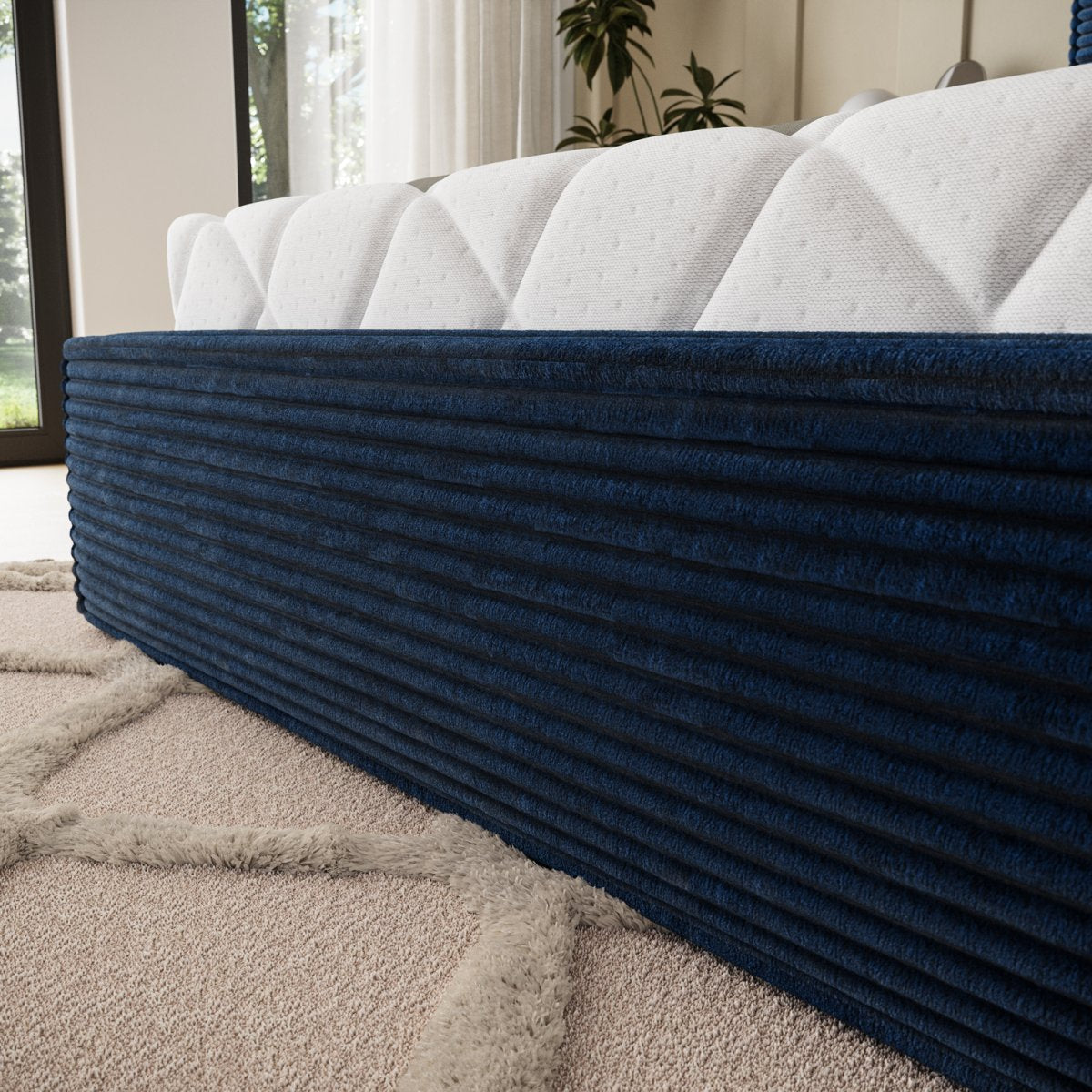 Lit coffre 140x200 sommier inclus Nox Velours côtelé Bleu foncé - vue 6