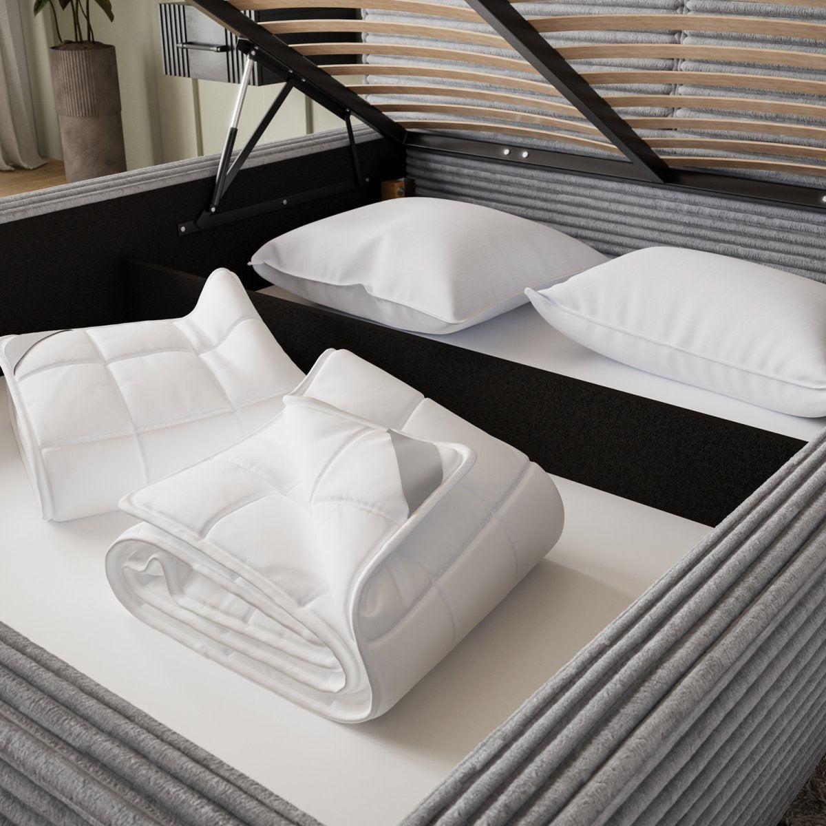 Lit coffre 140x200 sommier inclus Nox Velours côtelé Gris - vue 5